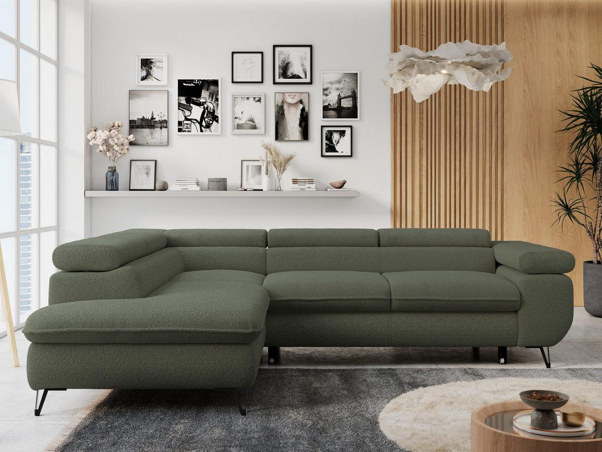 ECKSOFA PETER L Grün Boucle - Links Seite - Schwarz/Grün, Textil/Metall (208/273cm) - MKS