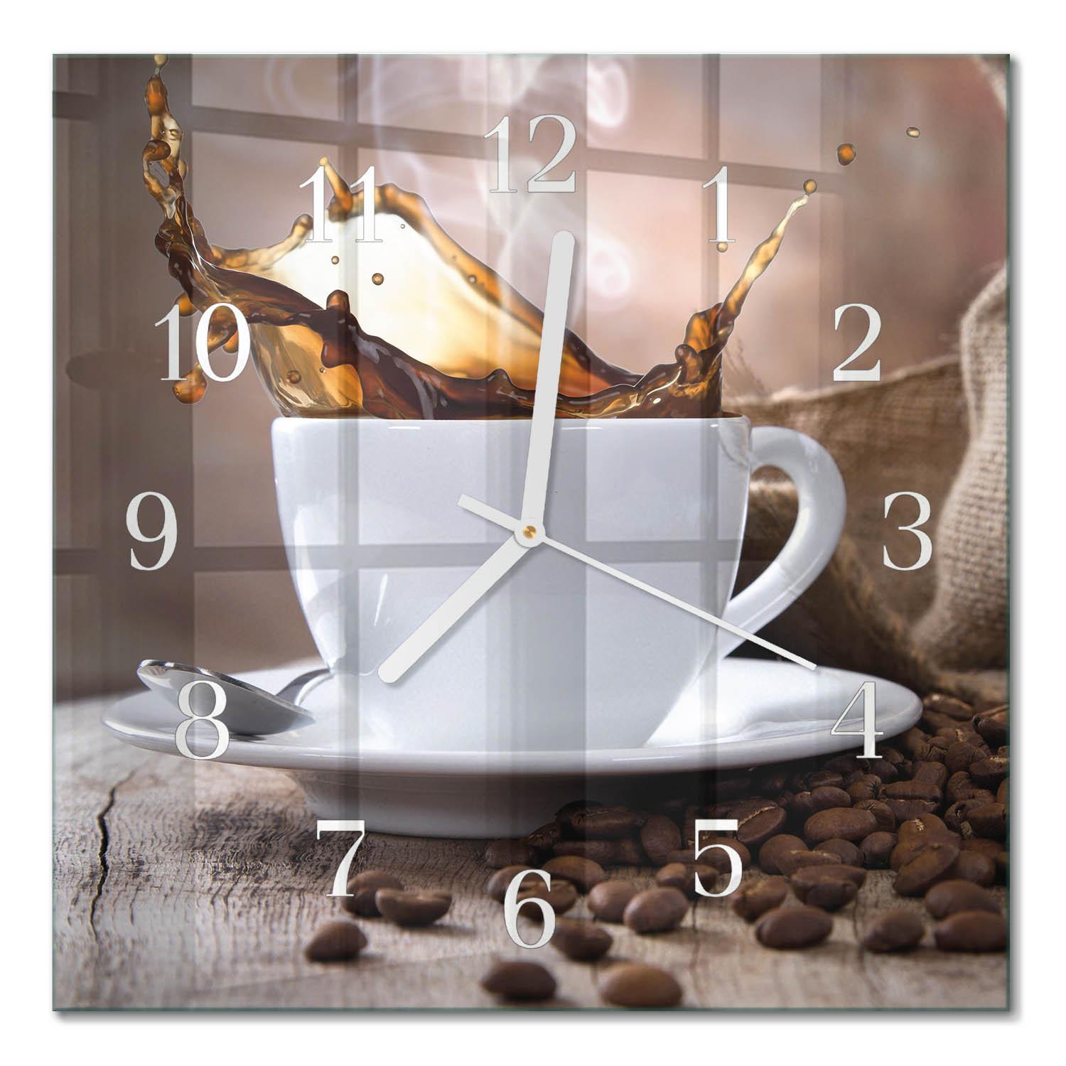 WANDUHR aus Glas 30x30 cm - Kaffee - Braun, Glas (30/30/0.4cm) - TULUP