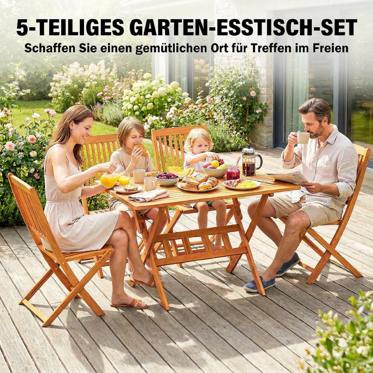 OUTDOOR ESSGRUPPE 5ER-SET aus Akazienholz Braun - Akaziefarben, Holz - Outsunny
