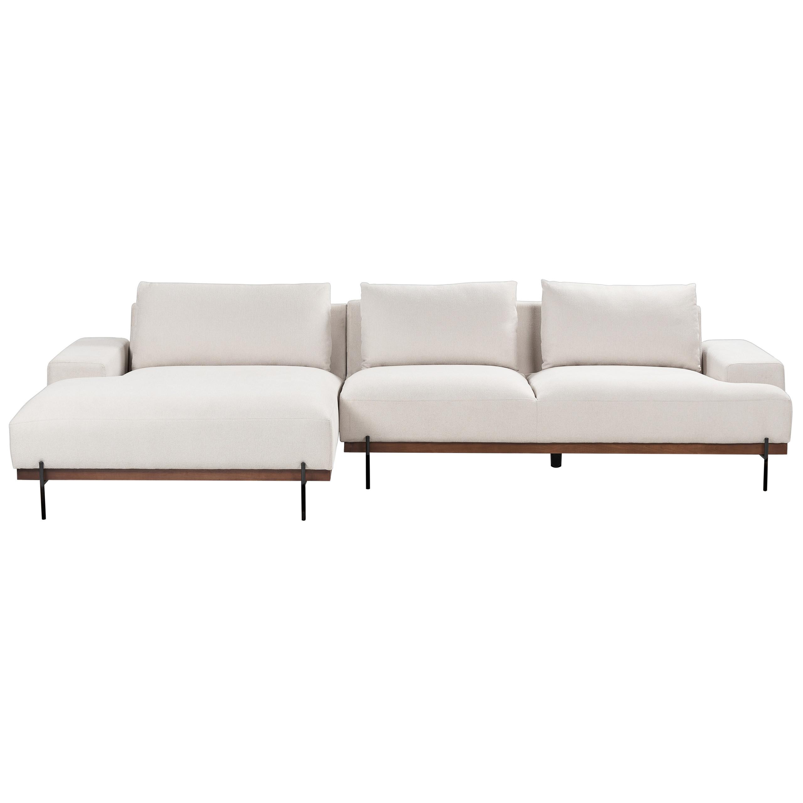 3-SITZER-ECKSOFA hellbeige linksseitig Mariferd - Beige/Dunkelbraun, Textil (316/146cm) - Beliani