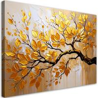 LEINWANDBILD Goldene Blätter auf einem Ast 60x40cm - Goldfarben, Textil (60/40cm) - Feeby