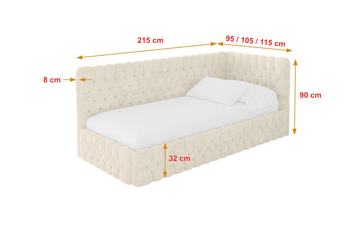 EINZELLBETT Jugendbett mit Bettkasten und Matratze H3/H4, Links - MULY 100x200 Beige - Beige, Holzwerkstoff/Textil (100/200cm) - ALTDECOR