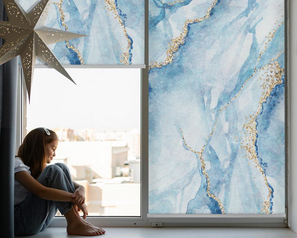 INNENROLLO - Fensterrollo - Rollo - 100x180 cm - Blauer Marmor - Blau, Kunststoff (100/180/0.5cm) - TULUP