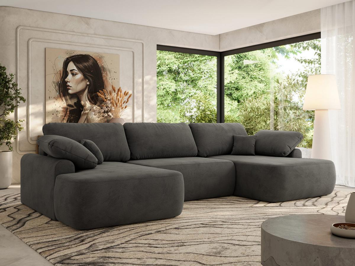 WOHNLANDSCHAFT CUBO U Dunkelgrau Velvet - Dunkelgrau/Schwarz, Kunststoff/Textil (370/100/187cm) - MKS