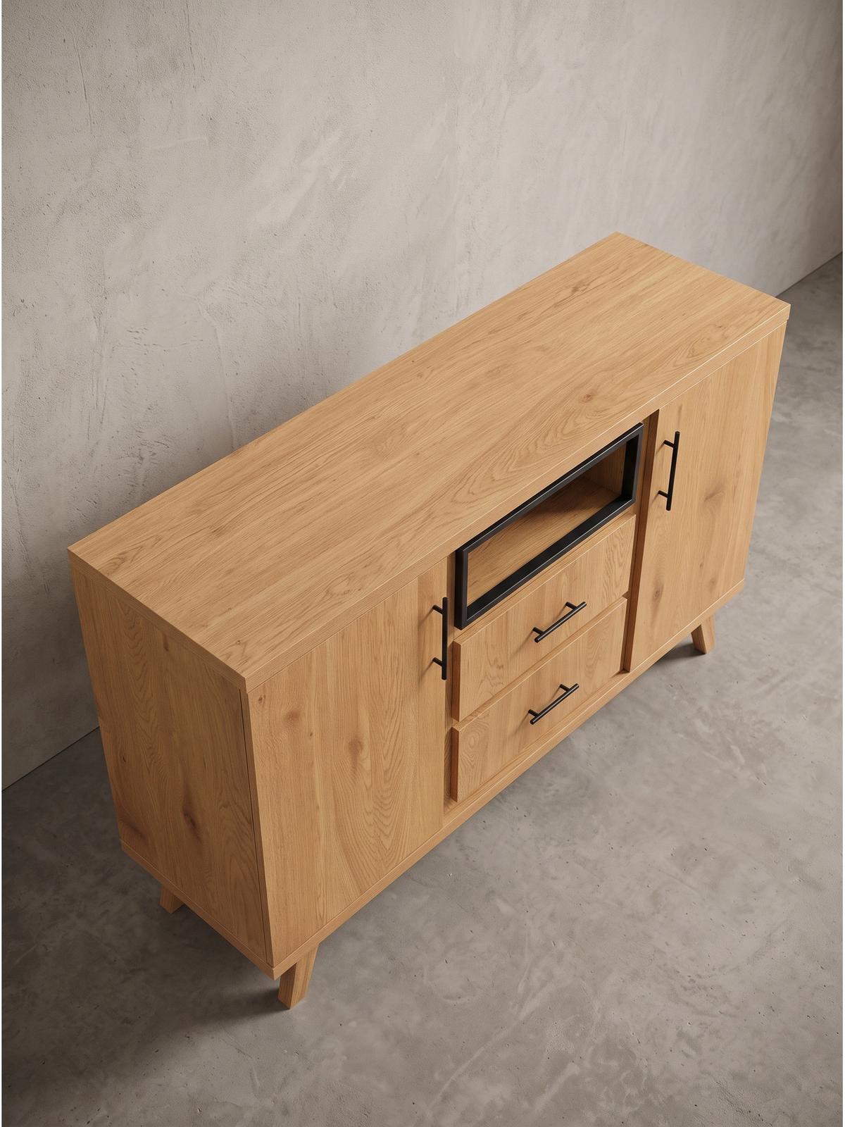 SIDEBOARD BASSANO, MDF, in Eichenoptik, mit Stauraum, 150 x 40 x 95 cm - Hellbraun/Braun, Eichenholz/Holzwerkstoff (150/95/40cm) - KADIMA DESIGN