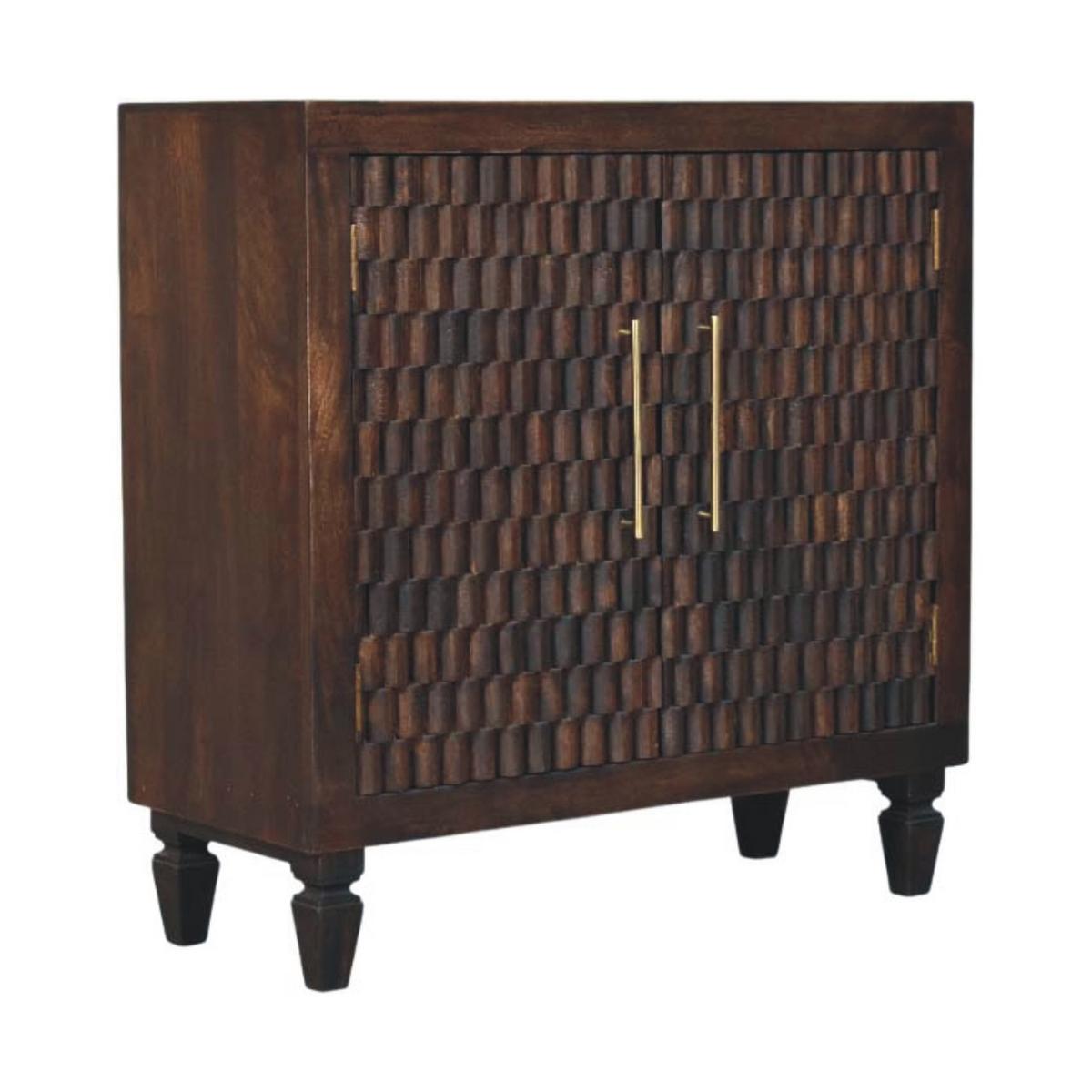 SCHRANK mit Samt-Mokka-Finish, 2 Innenablagen, 2 Türen, dunkelbraun. - Dunkelbraun/Goldfarben, Holz/Metall (85/86/35cm) - Artisan Furniture
