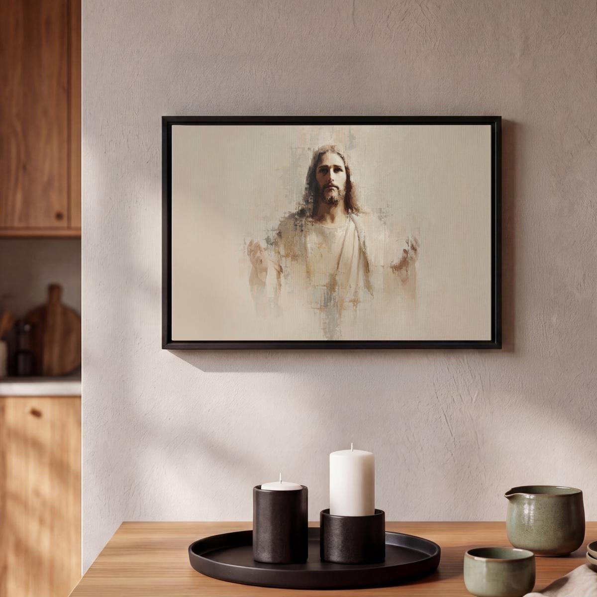LEINWAND Bilder mit Rahmen - Porträt - Abstrakt - Jesus - Beige - 30x20 - Beige, Textil (30/20cm) - MuchoWow