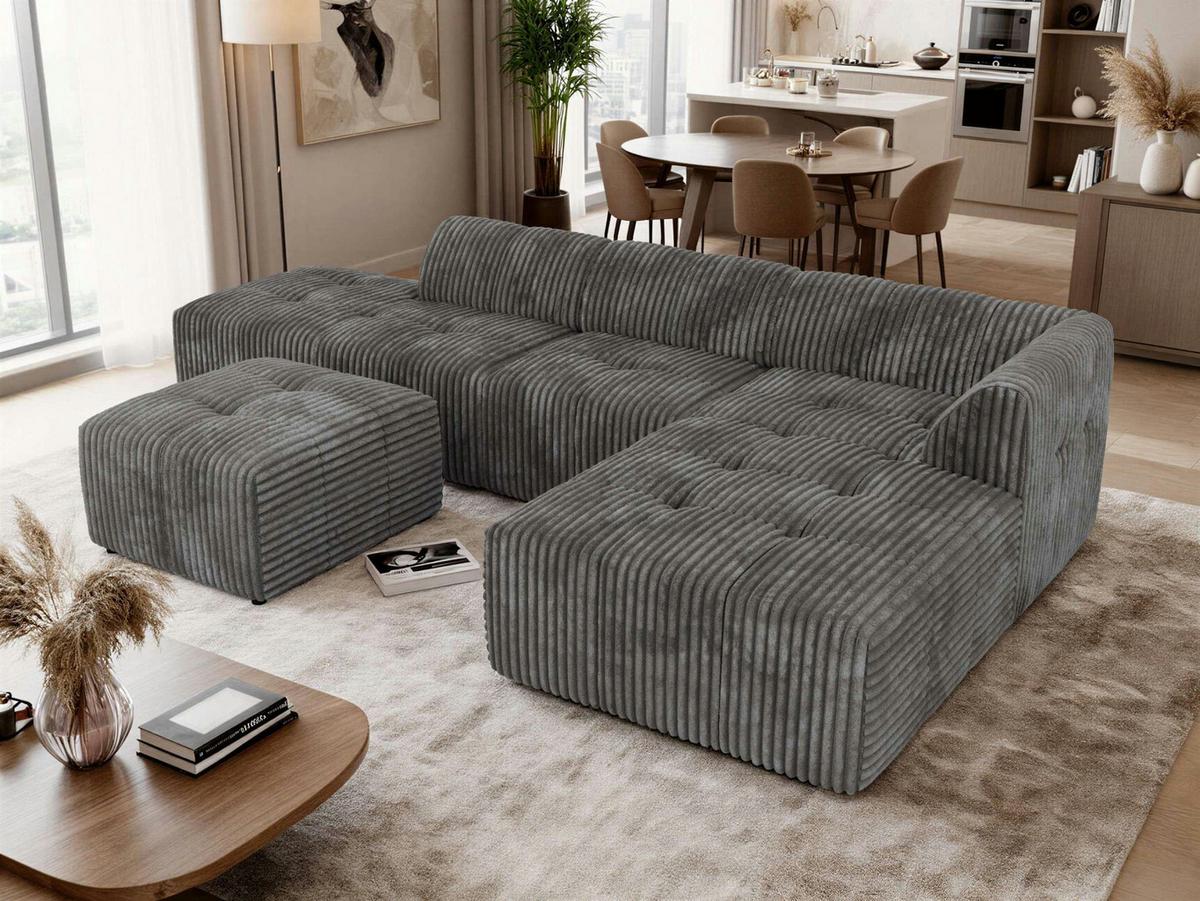 ECKSOFA GRIDA 4M L Grau Cord - Rechts - Schwarz/Grau, Kunststoff/Textil (176/335cm) - MKS
