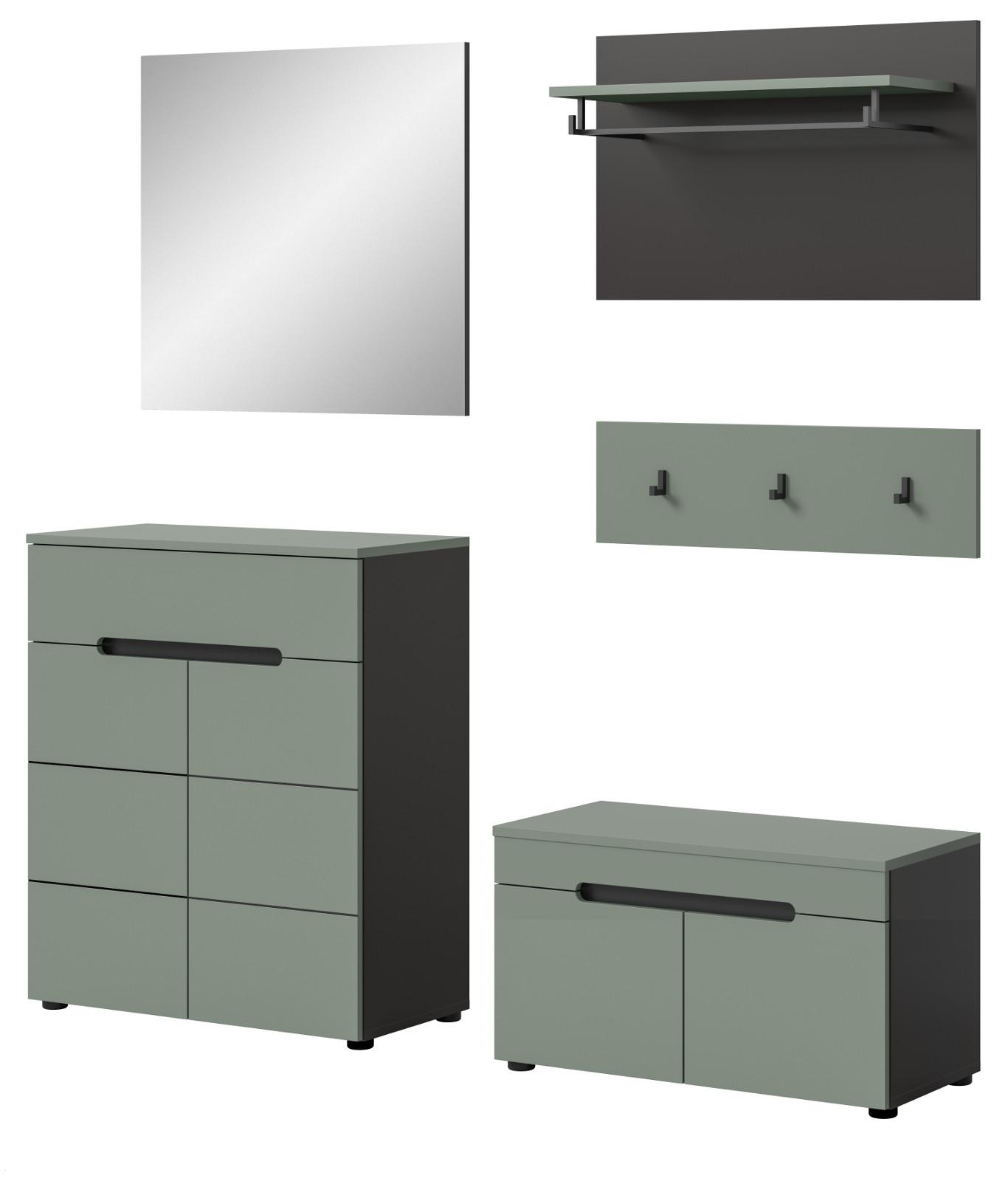 GARDEROBEN-SET Salbei grün, grau 175 cm, Flurmöbel mit Soft-Close - Salbeigrün/Schwarz, Glas/Holzwerkstoff (175/190/37cm) - Inn.Furn