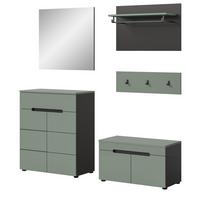 GARDEROBEN-SET Salbei grün, grau 175 cm, Flurmöbel mit Soft-Close - Salbeigrün/Schwarz, Glas/Holzwerkstoff (175/190/37cm) - Inn.Furn
