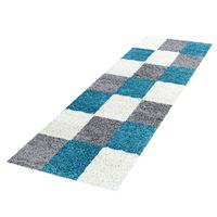 HOCHFLORTEPPICH RHEIN, kariert, Türkis, 80 x 250 cm - Blau, Textil (250/80cm) - KADIMA DESIGN