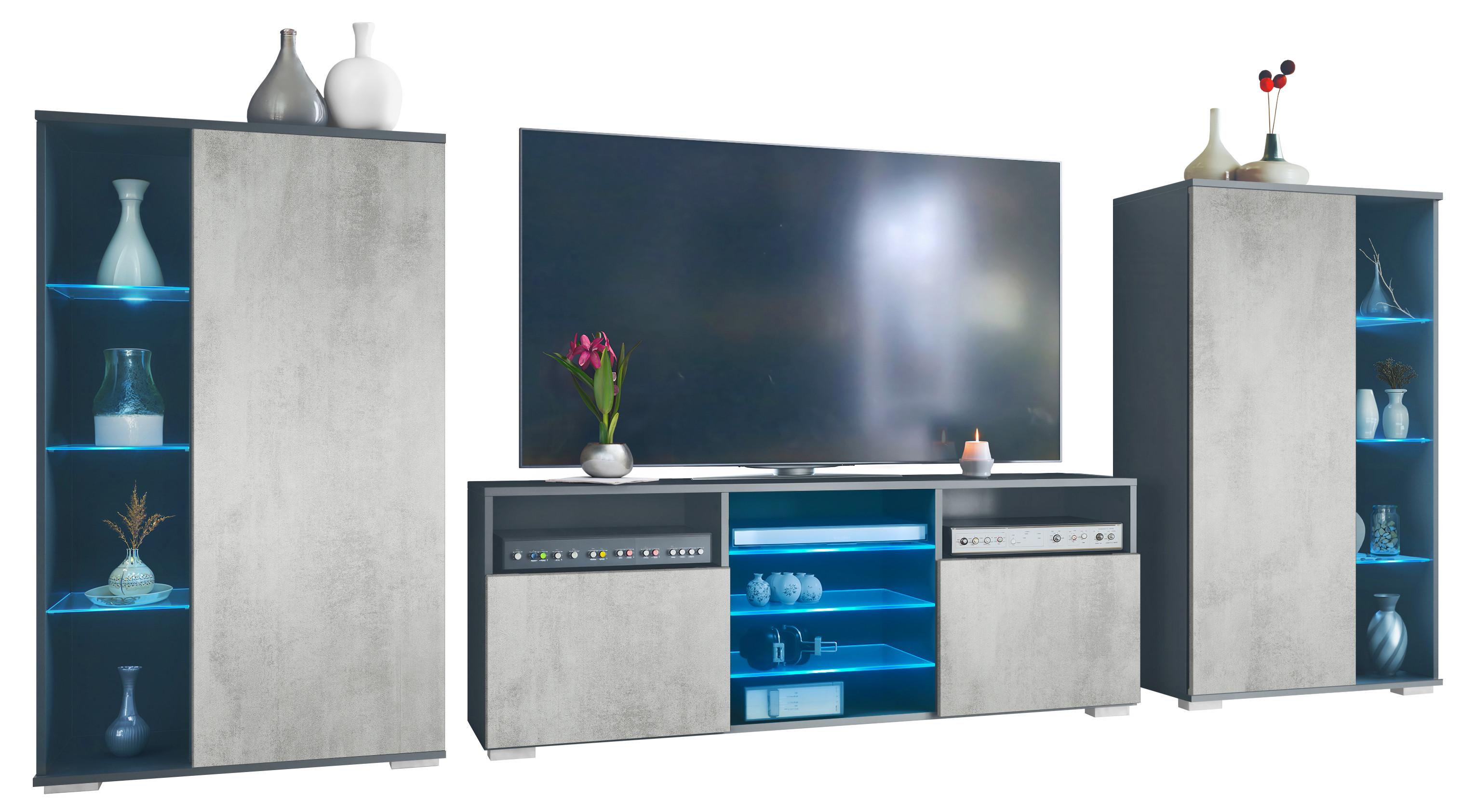 WOHNWAND Davos Beton Oxid Optik - Hellgrau, Holzwerkstoff (329/134/35cm) - Vladon