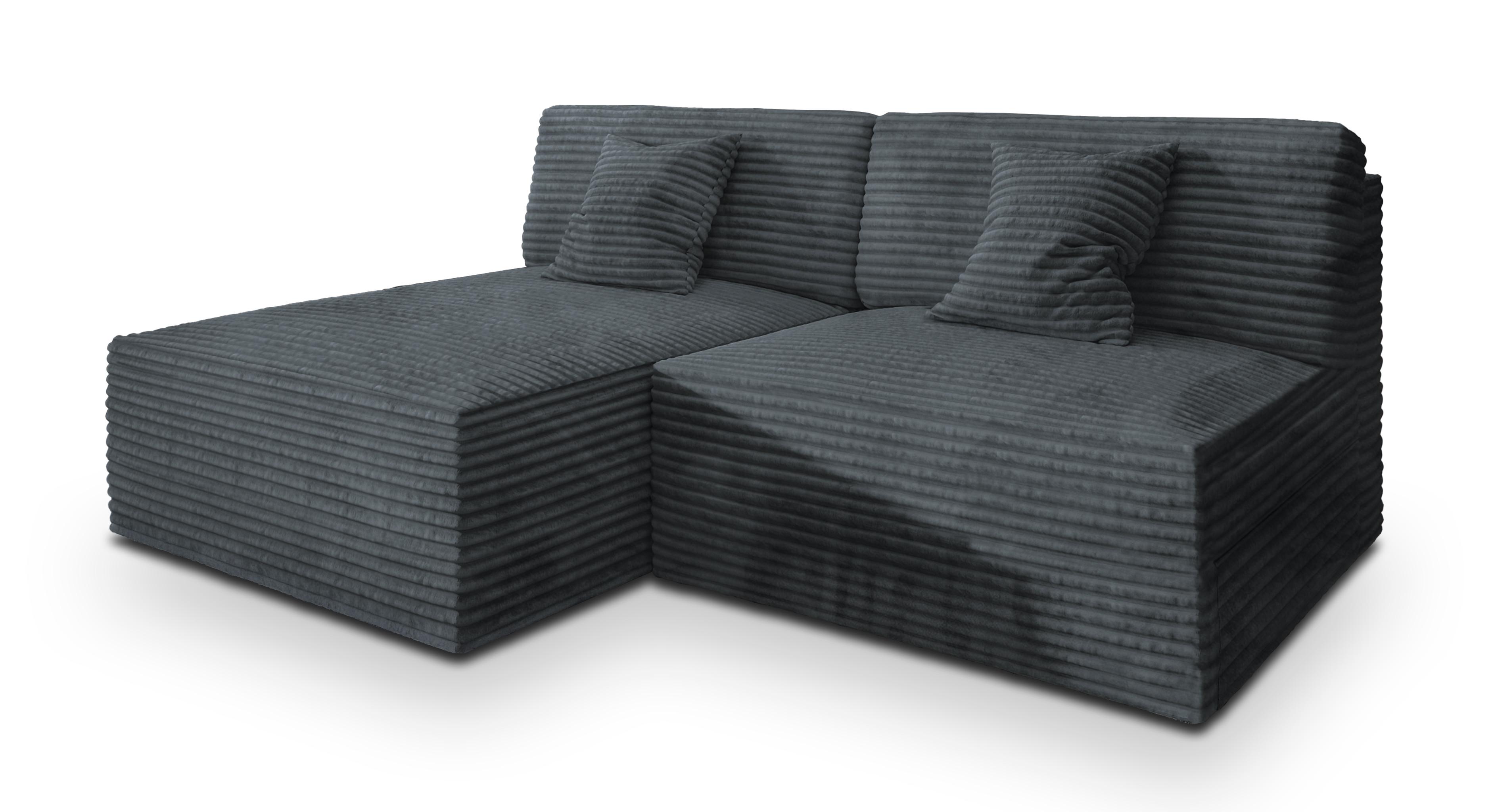 ECKSOFA FIORO Grau Kordstoff mit Schlaffunktion - Grau, Holz (204/148cm) - MASSENO