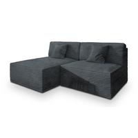 ECKSOFA FIORO Grau Kordstoff mit Schlaffunktion - Grau, Holz (204/148cm) - MASSENO