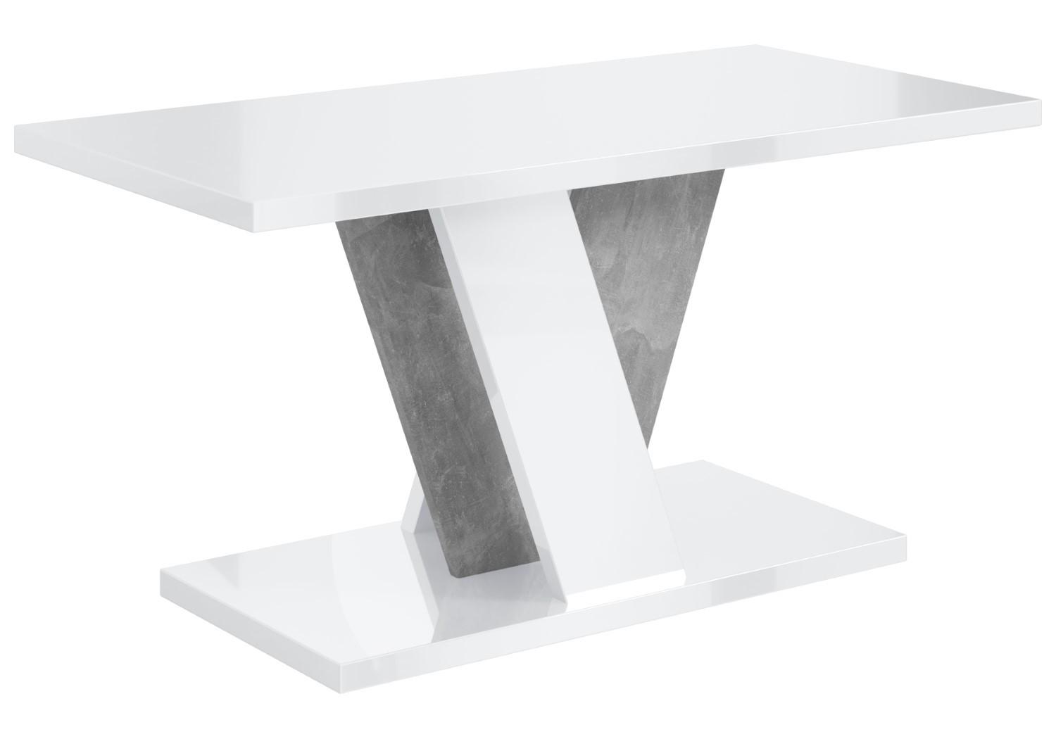 KAFFEETISCH 110x70x60 cm - Hochglanz Weiß / Betonoptik - INEY - Weiß Hochglanz, Holzwerkstoff (110/70/60cm) - ALTDECOR