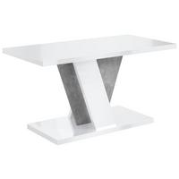 KAFFEETISCH 110x70x60 cm - Hochglanz Weiß / Betonoptik - INEY - Weiß Hochglanz, Holzwerkstoff (110/70/60cm) - ALTDECOR