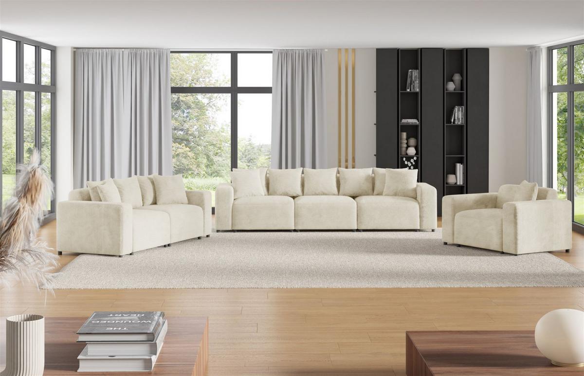 SOFA Megan 3-sitzer In Poso - Creme, Holzwerkstoff/Textil (327/75/98cm) - Fun Möbel
