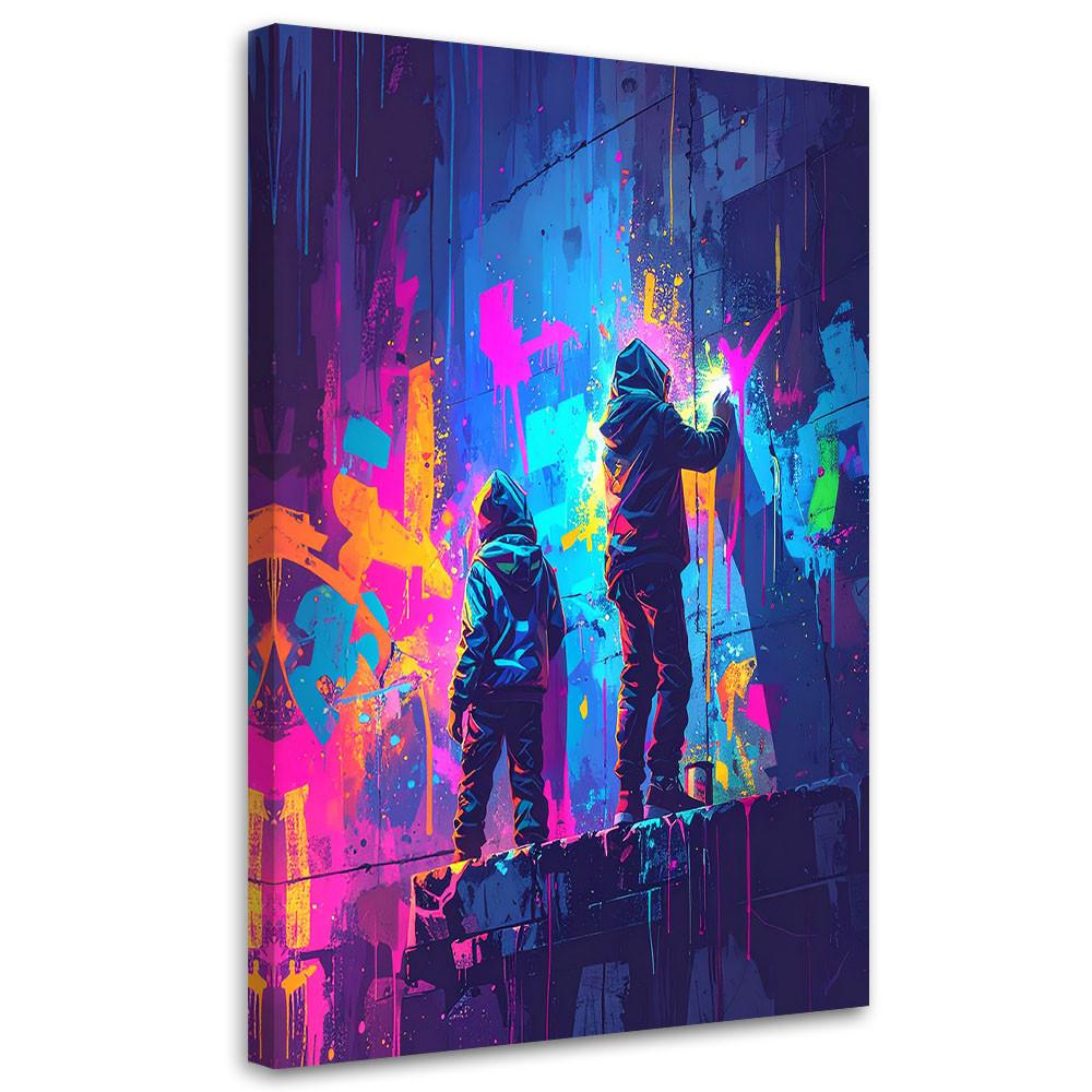 LEINWANDBILD Graffiti Street Art Abstrakt 80x120cm - Multicolor, Textil (80/120cm) - Feeby