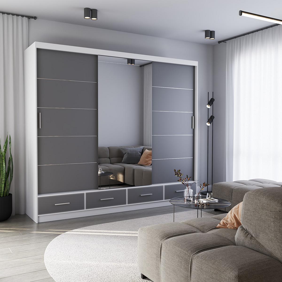 KLEIDERSCHRANK Florence 250 cm, 250/215/64, 2-türig, grau - Grau, Holzwerkstoff (250/215/64cm) - imoebel24