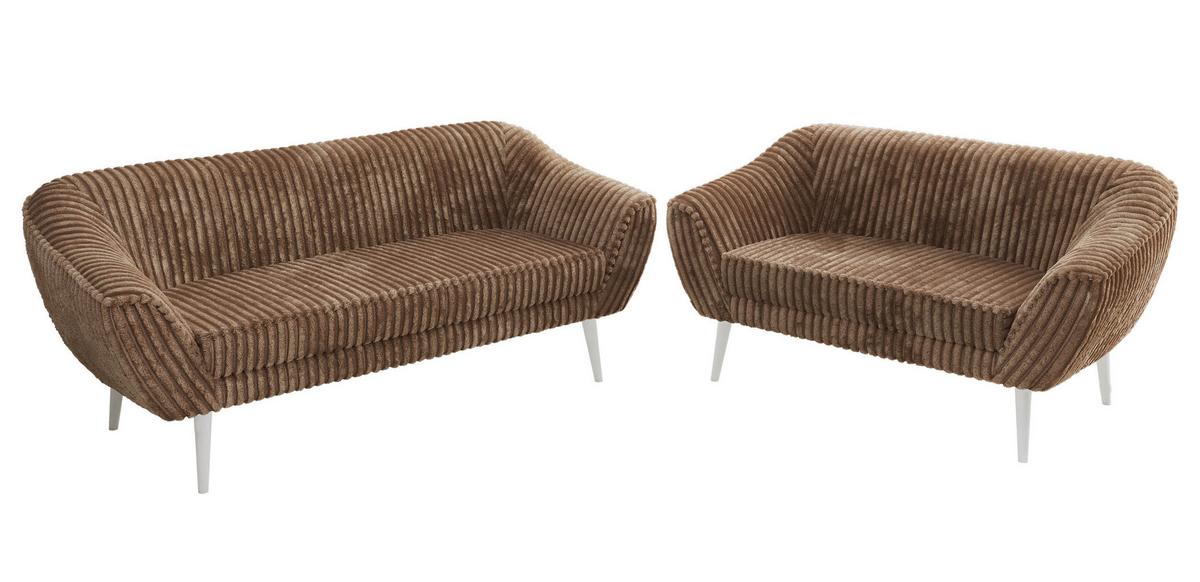 SITZGARNITUR PIRS 3+2 - Braun Cord - Weiße Beine - Braun/Weiß, Holzwerkstoff/Textil (180/75/74cm) - MKS