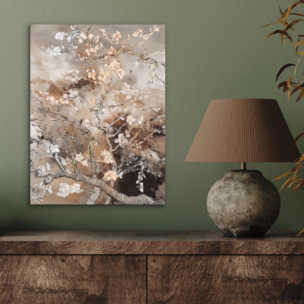METALLBILD Mandelblüte - Kunst - Van Gogh - Beige - Abstrakt 30x40 cm - Braun, Metall (30/40cm) - MuchoWow