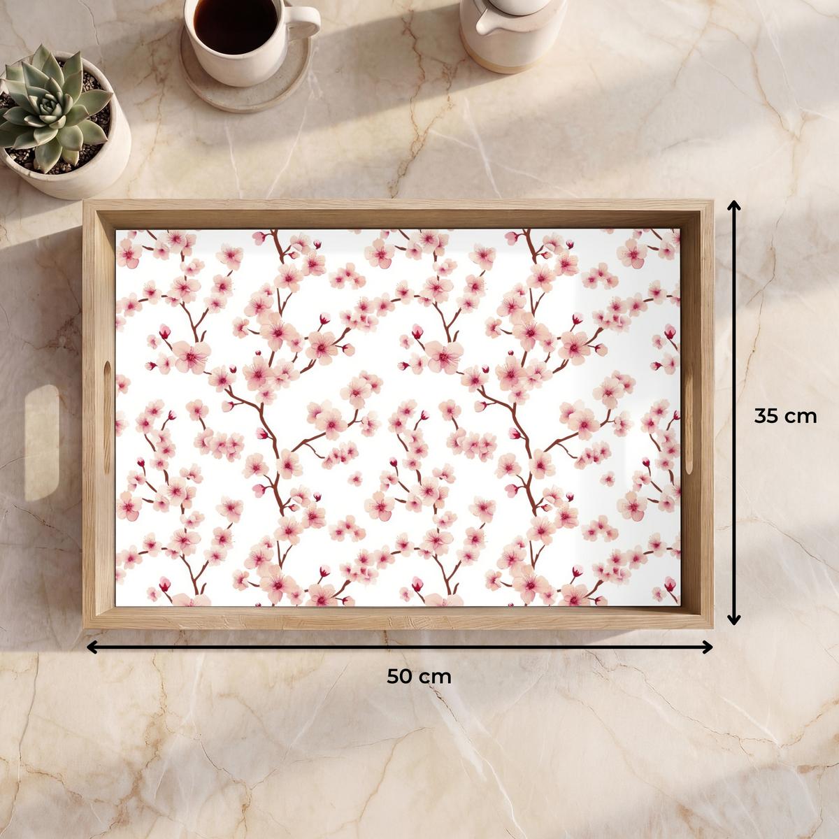 TABLETT Kirschblüte - Zweige - Rosa 50x35 cm - Rosa, Holz (50/5/5cm) - OnlyWow