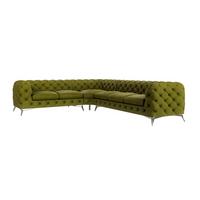 ECKSOFA Chesterfield Laura Olive Samt - Silberfarben/Olivgrün, Holz/Textil (323/264cm) - S-Style Möbel