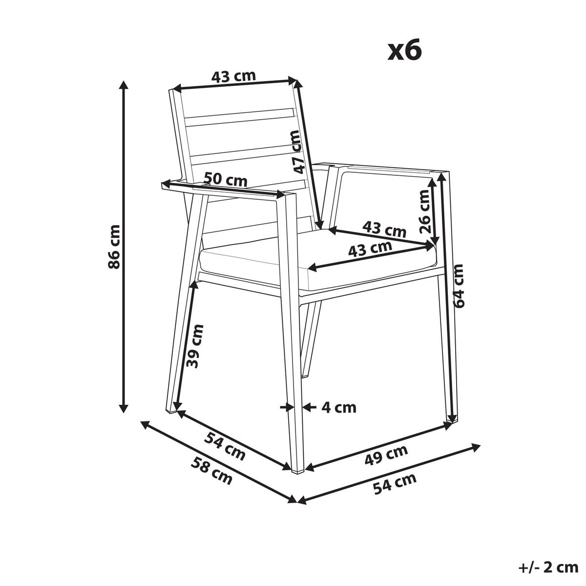 GARTENSTUHL 6er-Set Metall Grau Taviano - Hellbraun/Weiß, Metall (54/86/58cm) - Beliani