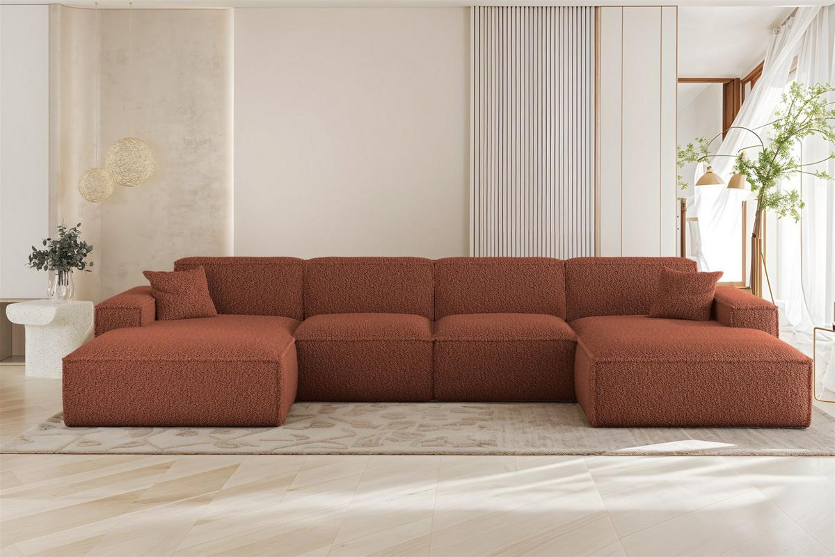 WOHNLANDSCHAFT Celes Premium In Sven - Rotbraun, Holzwerkstoff/Textil (378/73/165cm) - Fun Möbel