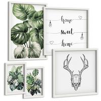BILDER SET 5er Set - 50x50 cm & 20x30 cm & 40x60 cm Weißer Rahmen - Ausblicke auf Berge, Flüsse und Wasserfälle - Weiß, Kunststoff (40/60cm) - TULUP
