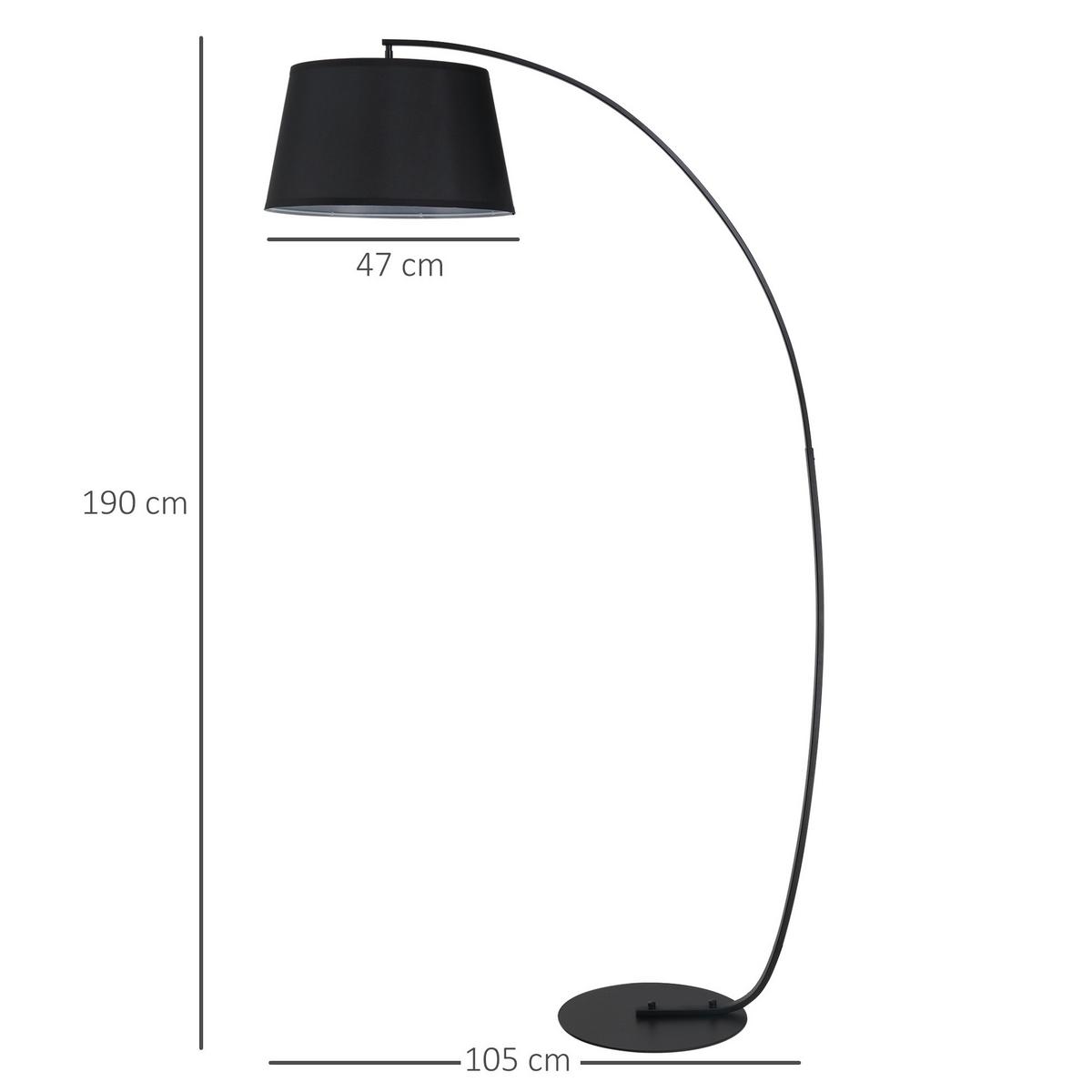 STEHLAMPE Wohnzimmer Stehleuchte mit Lampenschirm aus Stoff, Fußschalter - Schwarz, Metall (105/47/190cm) - HOMCOM