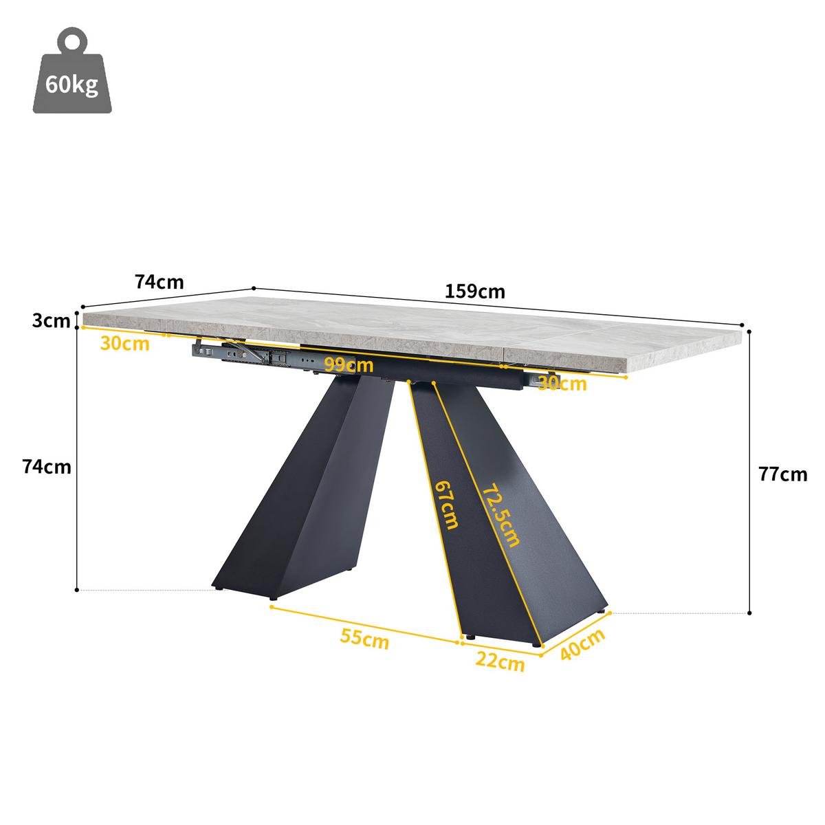 ESSTISCH ausziehbar 99–159 cm in Grau Marmor-Optik - Weiß, Holzwerkstoff (74/99/77cm) - Urban Meuble