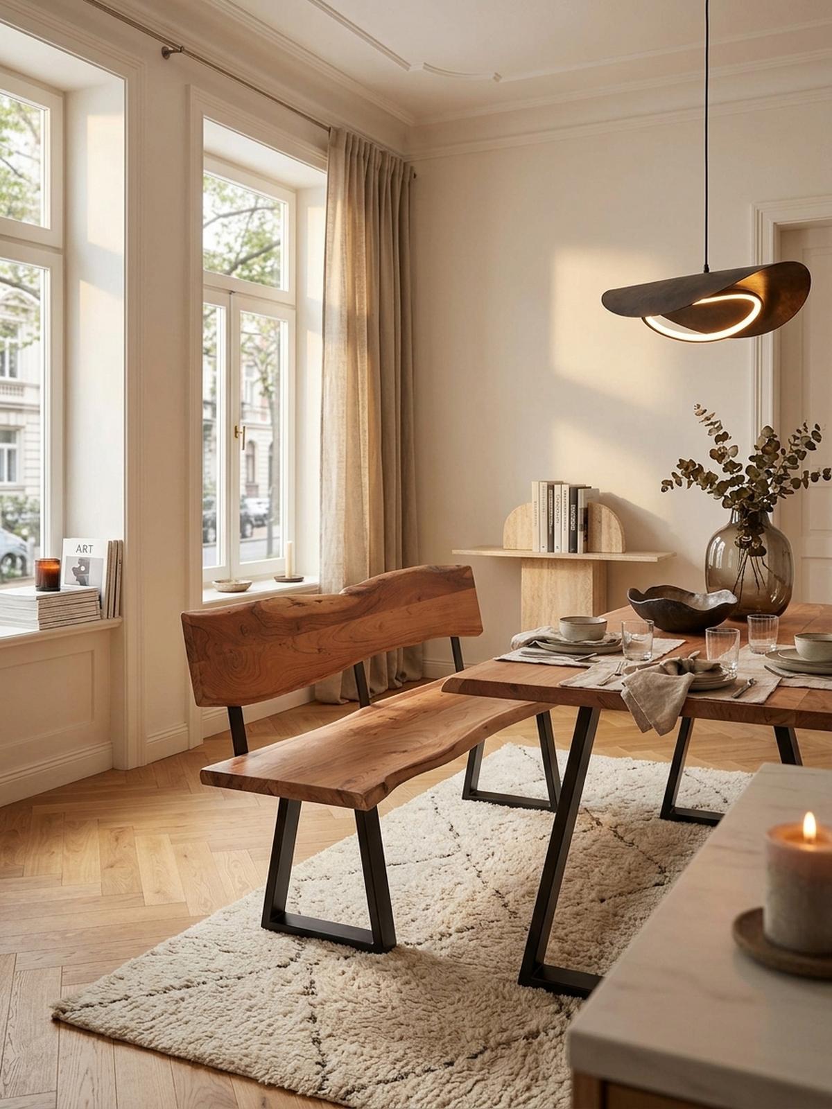 ESSZIMMERBANK Landhausstil Baumkante Akazienholz, Beige 160x60x84 cm - Beige/Schwarz, Holz/Metall (160/84/60cm) - KADIMA DESIGN