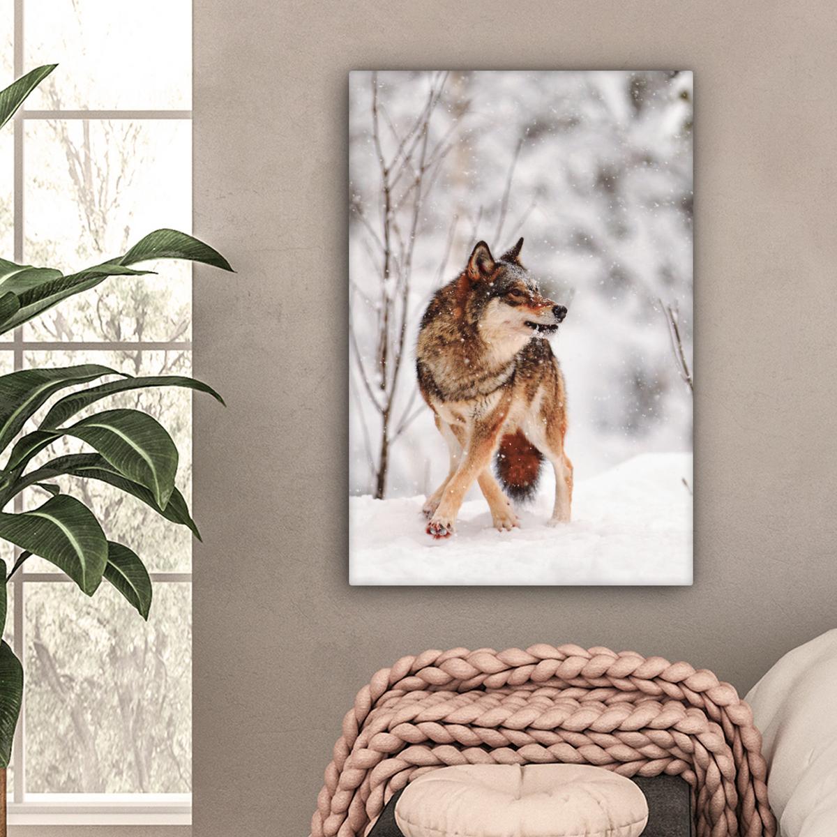 LEINWANDBILD Wolf - Winter - Schnee - Natur - Tiere Wanddeko 40x60 cm - Haselnussfarben, Textil (40/60cm) - MuchoWow