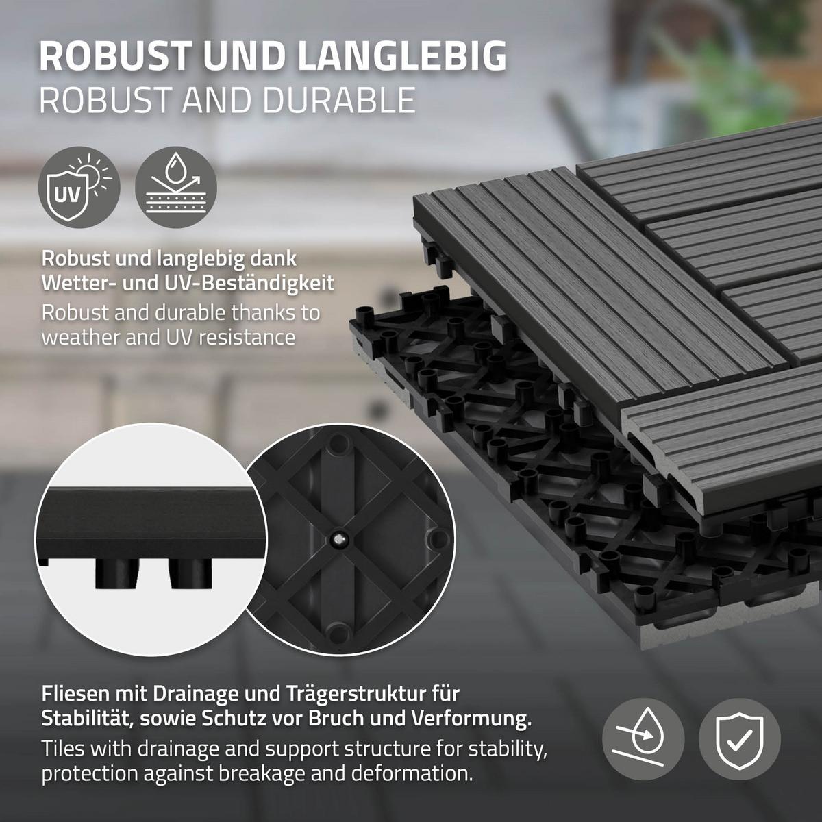 BODENPLATTE Mosaik 2er Set - Anthrazit, Holzwerkstoff (30/30/2cm) - ECD-Germany