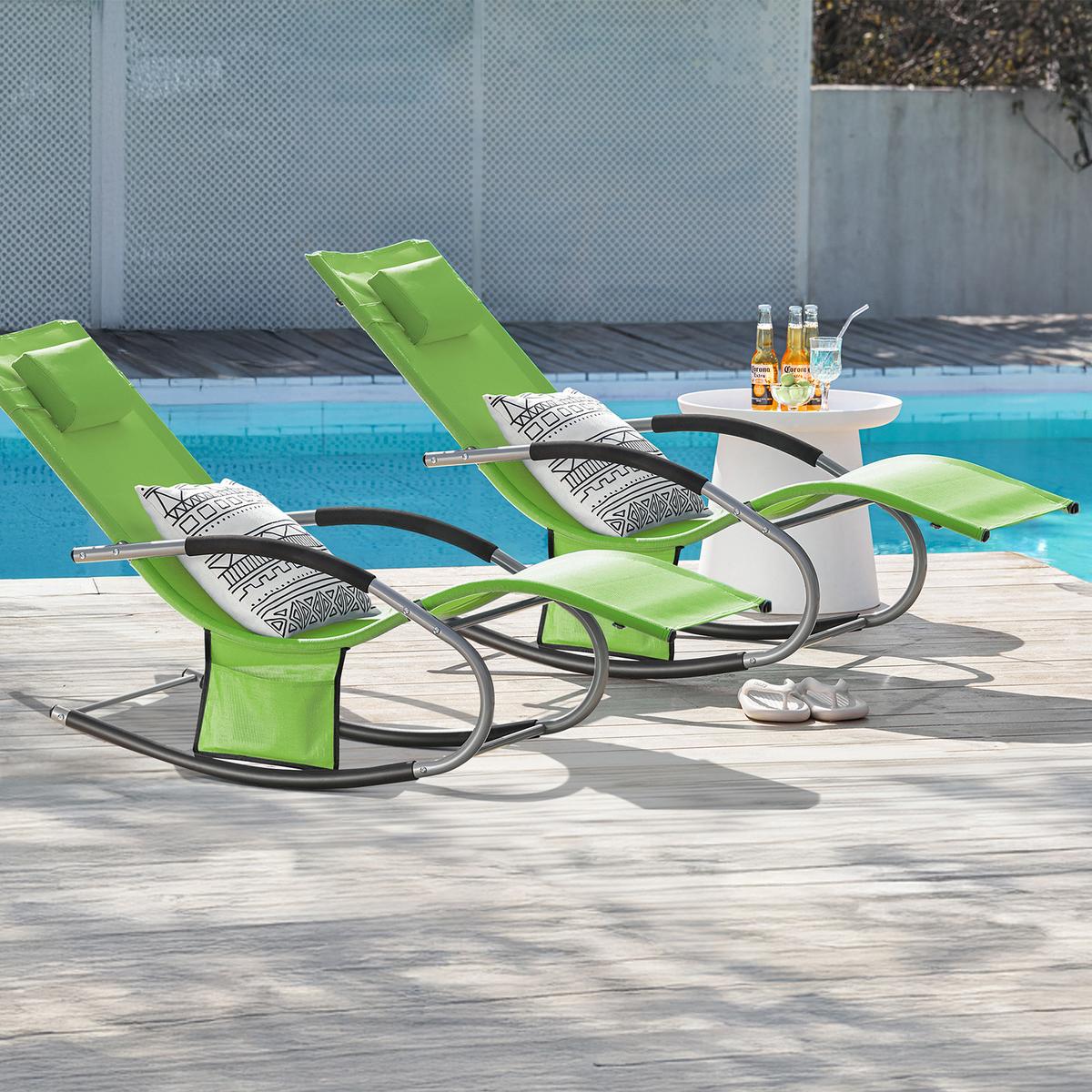 SONNENLIEGE 2 Personen, Gartenliege bis 150kg, Grün - Grün, Metall (63/87/150cm) - SoBuy
