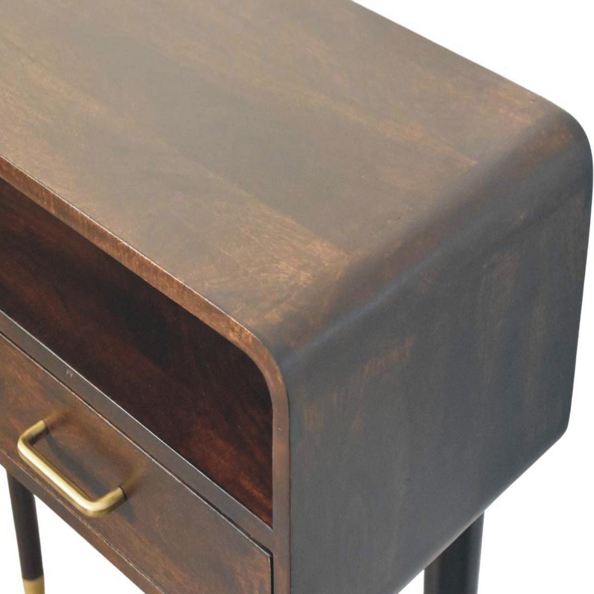 KONSOLE Apollo Schleife, 2 Schubladen und Offenes Fach, Dunkelbraun - Dunkelbraun/Messingfarben, Holz/Metall (35/90/90cm) - Artisan Furniture