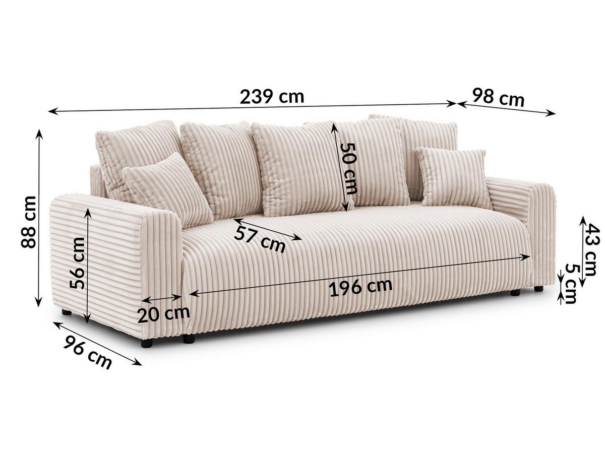 SCHLAFSOFA Calma mit Bettkasten im Bumpy-Design aus weichem Hellbeige Plüschcord - Beige/Schwarz, Holz/Kunststoff (239/88/98cm) - S-Style