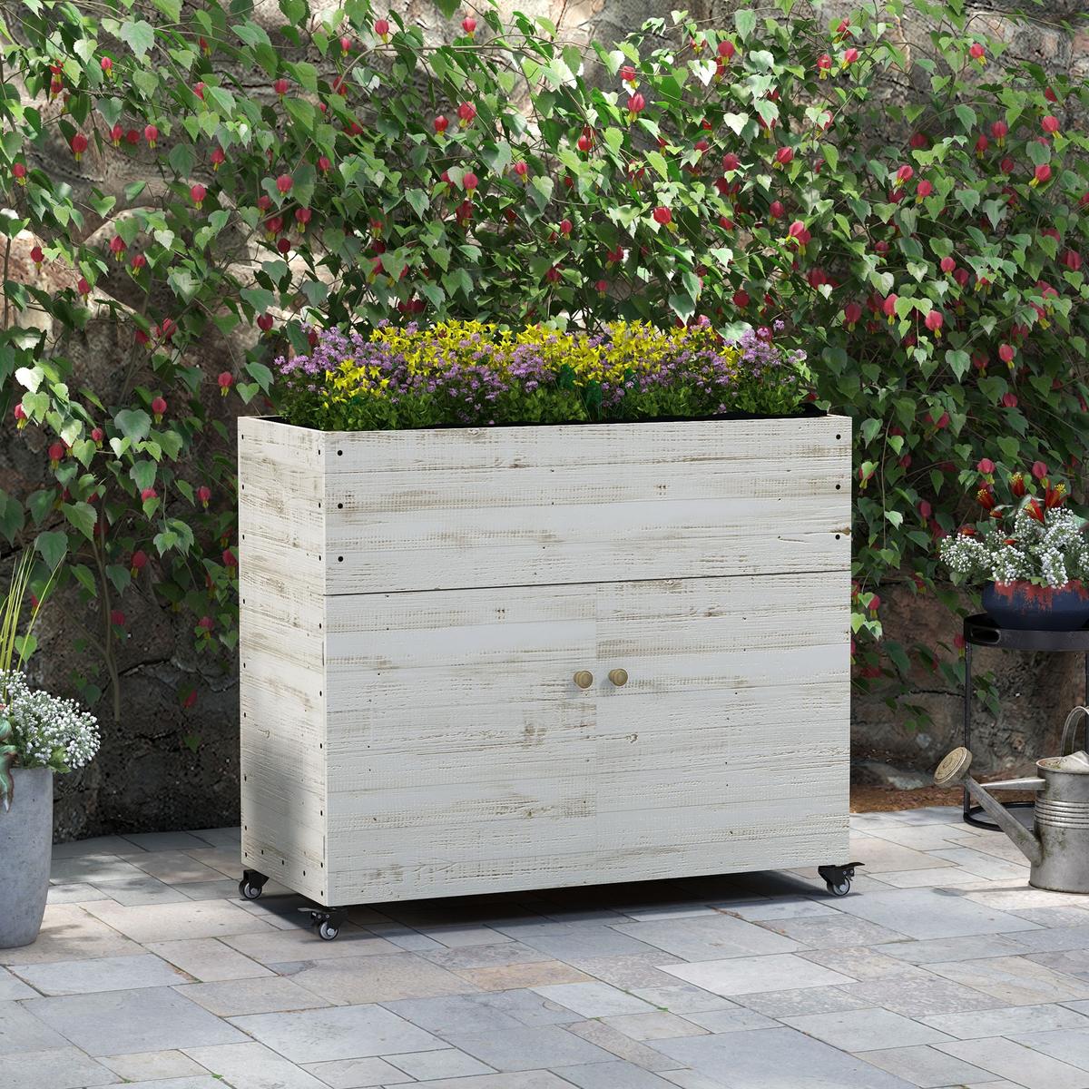 HOCHBEET, Weiß, Tannenholz - Weiß, Holz (50/95/110cm) - Outsunny