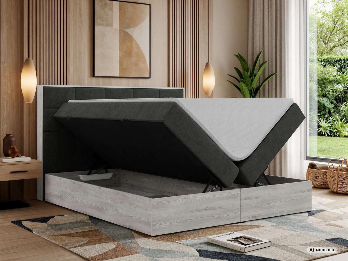 BOXBETT ALNOR 180/200 Dunkelgrau Stukture - Topper Visco - H3 - Dunkelgrau/Schwarz, Kunststoff/Textil (180/200cm) - MKS
