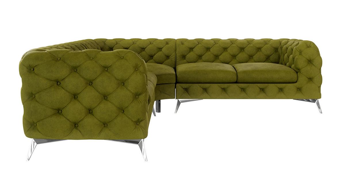 ECKSOFA Chesterfield Laura Olive Samt - Silberfarben/Olivgrün, Holz/Textil (264/264cm) - S-Style