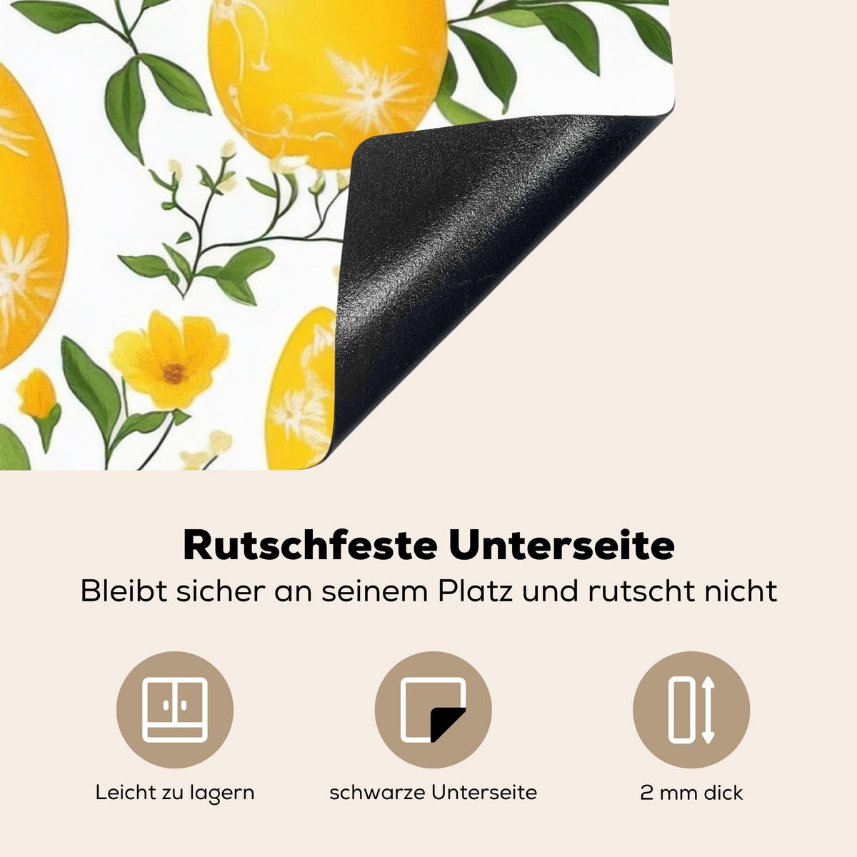 HERDABDECKPLATTE Blumen - Ostereier - Gelb Induktionsschutz 91.2x52 cm - Gelb, Kunststoff (91.2/52/0.2cm) - MuchoWow