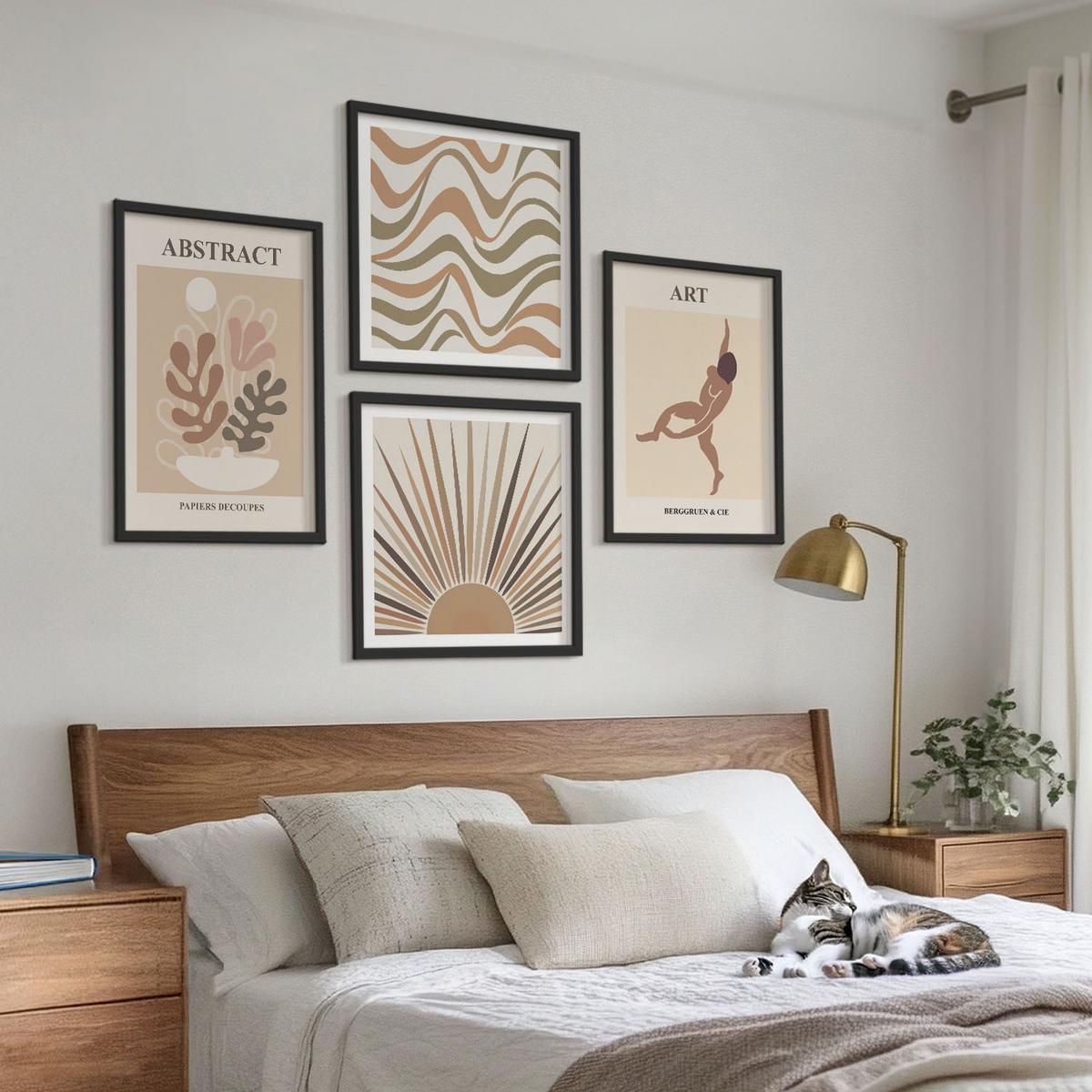 BILDER SET 4er Set - 50x50 cm & 40x60 cm Schwarzer Rahmen - Matisse Boho abstrakte Muster - Schwarz, Kunststoff (50/50cm) - TULUP