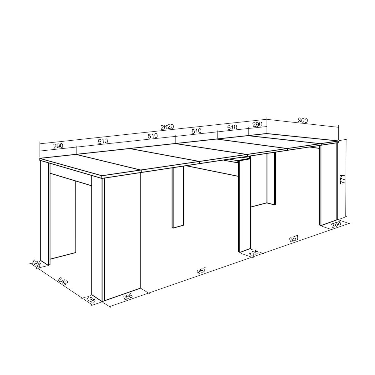 KONSOLENTISCH ausziehbar 58 bis 262cm, für 12 Gäste, schwarz, 90/58/77cm - Schwarz/Grau, Holzwerkstoff (90/262/77cm) - Skraut Home