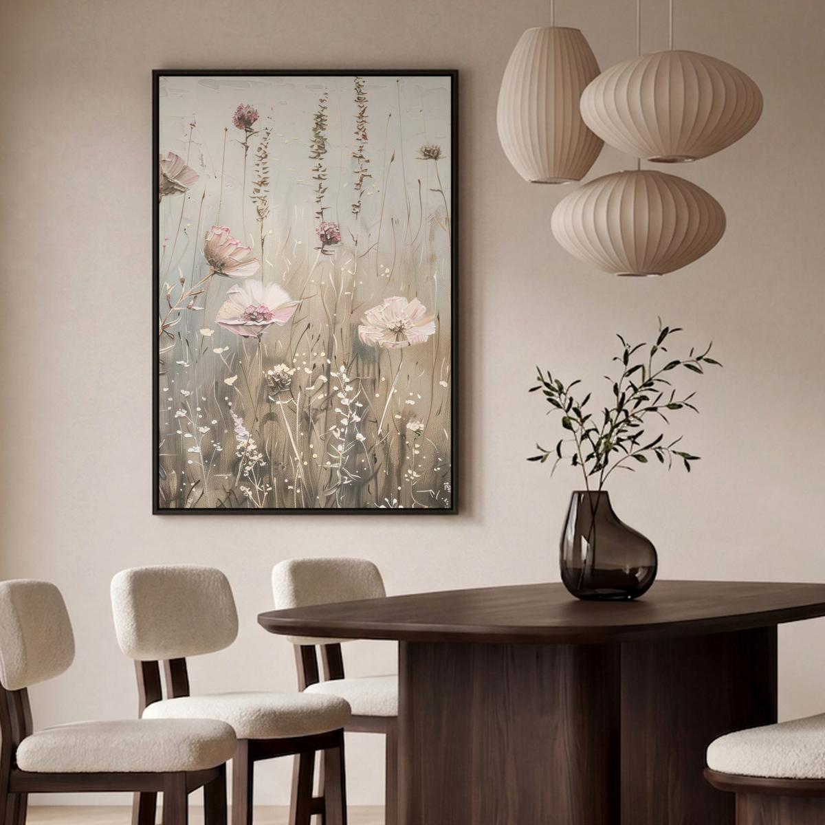 LEINWAND Bilder mit Rahmen - Blumen - Rosa - Modern - Beige - 80x120 - Beige, Textil (80/120cm) - MuchoWow