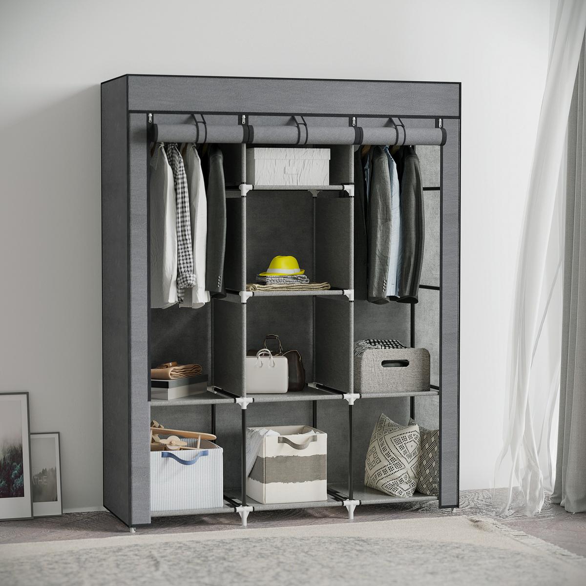 STOFFSCHRANK, Faltschrank, Kleiderschrank mit Kleiderstangen 8 Ebenen Dunkelgrau - Dunkelgrau, Metall (43/162.5/125cm) - HOMCOM