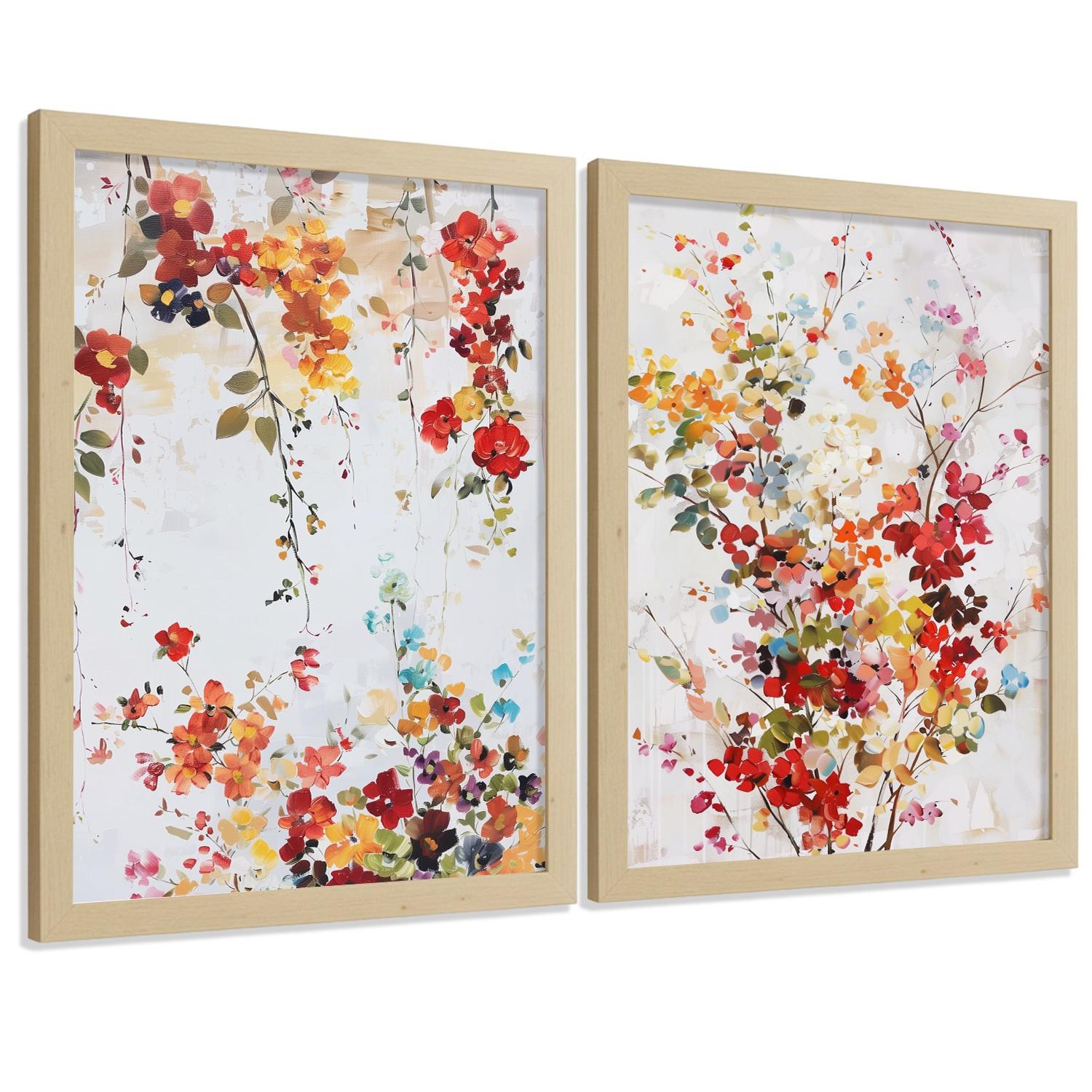POSTER 2er-Set Wandbilder Wildblumen modern Wohnzimmer Deko, Schlafzimmer, Küche, Badezimmer Leichter Holzrahmen A4 - Beige, Papier (29.7/1/21cm) - Nacnic