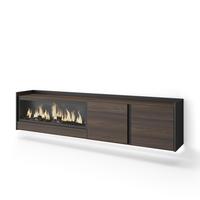LOWBOARD, Eiche und Schwarz, 212/35/50cm, Kamin mit Feuereffekt XXL - Dunkelbraun, Holzwerkstoff (212/50/35cm) - Skraut Home