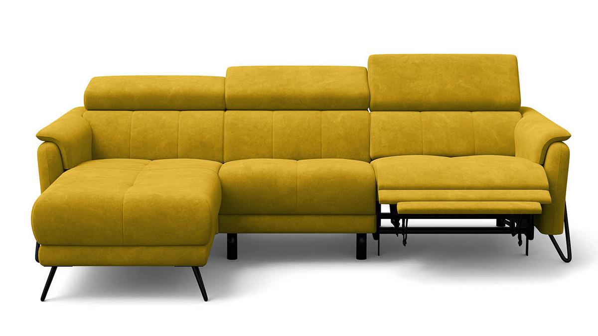 ECKSOFA RODEN 4-Sitzer mit Relax, dunkegelb, Veloursstoff - Gelb, Holz/Textil (268/92cm) - Wozimo