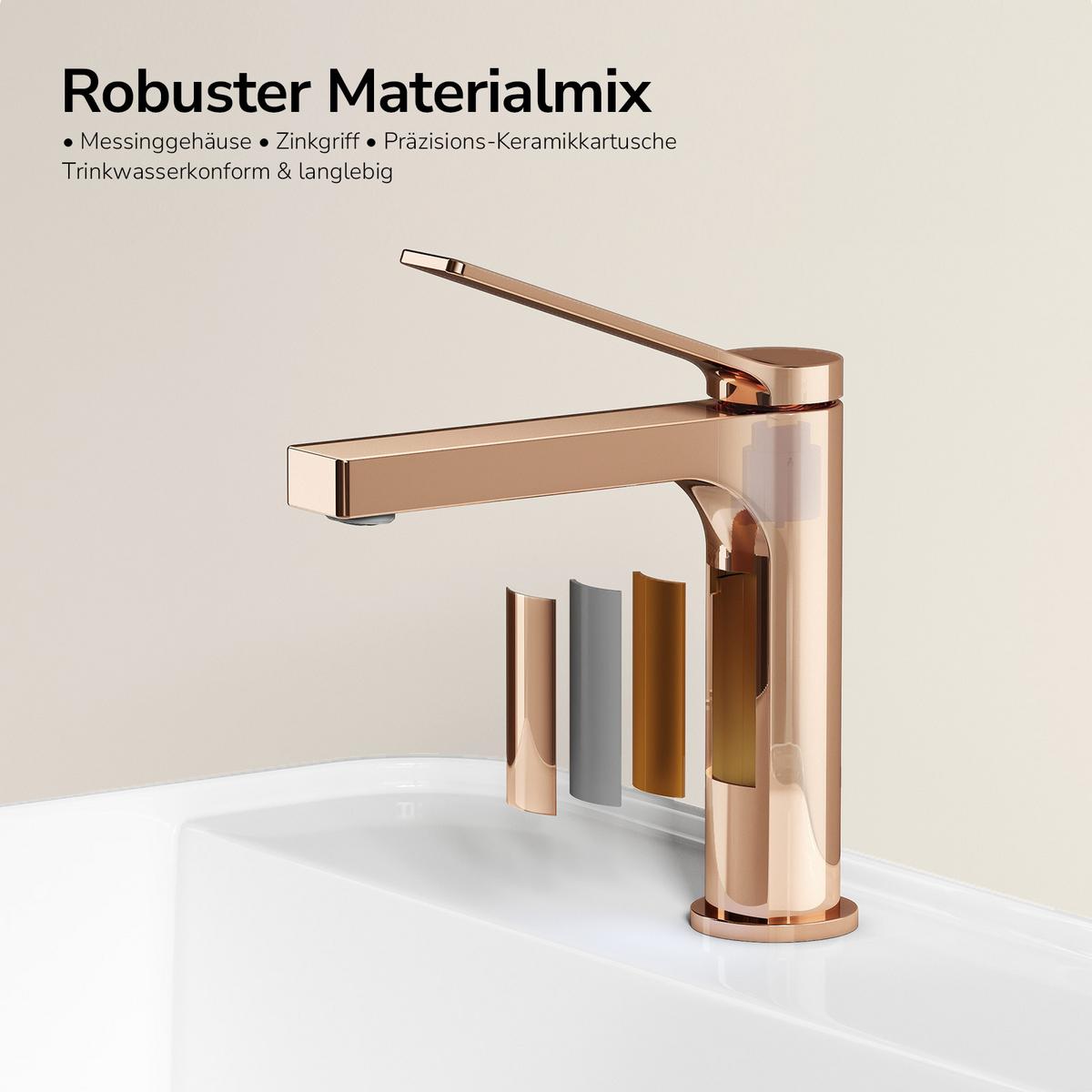 WASCHTISCHARMATUR Rosengold 19,5/17,3/4,6 cm - Roségold, Metall (17.3/19.5/4.6cm) - EMKE